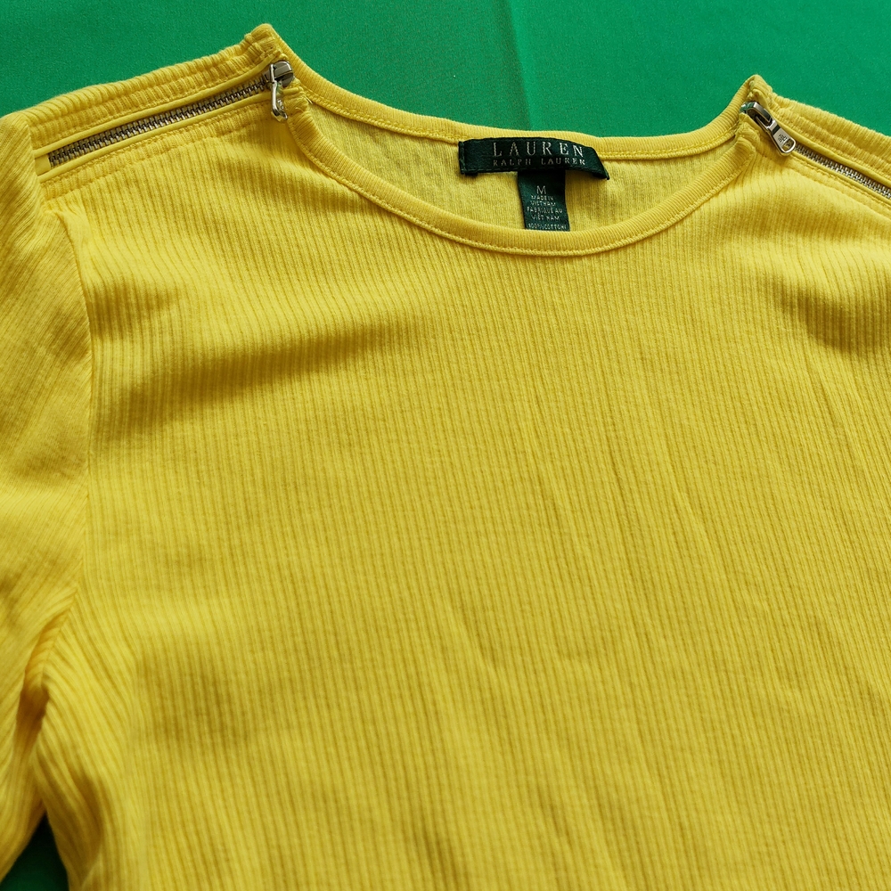 Lauren Ralph Lauren Yellow Ribbed Knit Top